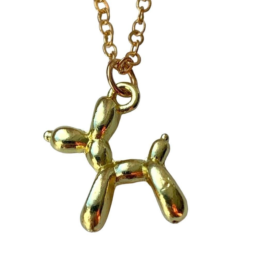 Men’s Gold Tone Balloon Dog Pendant Necklace Jeff Koons Pop Art Style
